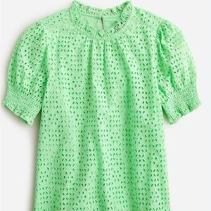 J Crew puff sleeve eyelet top size XS mint green